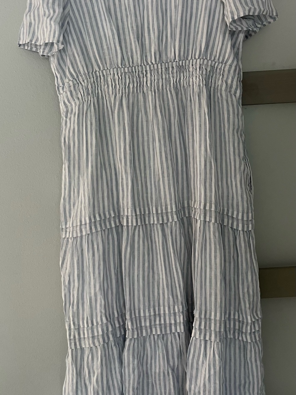 QUINCE 100% EUROPEAN LINEN TIERED MAXI DRESS XL LIGHT BLUE STRIP MSRP $84 NWT - Picture 9 of 14